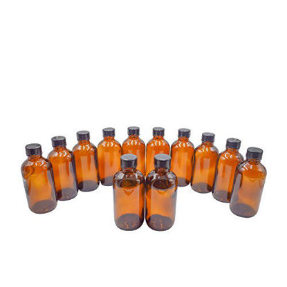 Picture of U-Pack 4 oz Amber Glass Boston Round Bottles With Black Ribbed Cap - 12 Pack