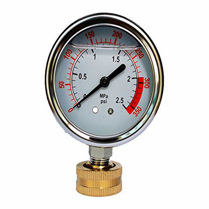 Picture of YZM Stainless Steel 304 Single Scale Liquid Filled Pressure Gauge with Brass Internals, 2-1/2" Dial Display, Bottom Mount,Oil Filled Pressure Gauge,Water Pressure Gauge. (Stainless Stee 350psi)