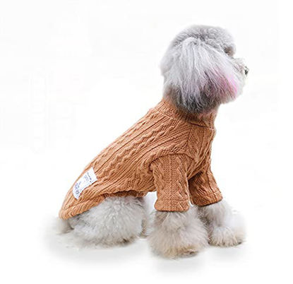 Picture of YAODHAOD Dog Sweater Winter Warm Pet Sweater Knitted Turtleneck Cold Weather Pet Coats Puppy Cat Sweatshirt Pullover Clothes for Small Medium Dogs (Medium, Brown)
