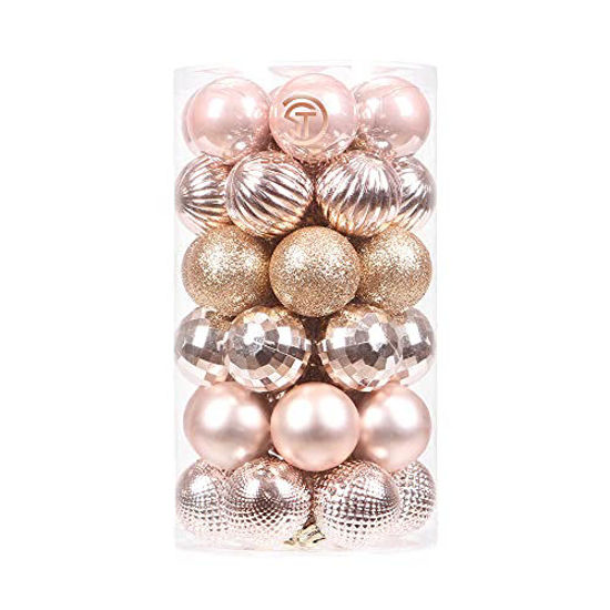 Picture of Sea Team 41-Pack Christmas Ball Ornaments with Strings, 40mm/1.57-Inch Small Size Baubles, Shatterproof Plastic Christmas Bulbs, Hanging Decorations for Xmas Tree, Holiday, Wedding, Party, Rose Gold