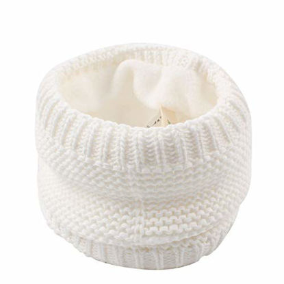 Picture of XIAOHAWANG Baby Winter Scarf Warm Kids Thick Knit Scarves Plush lining Double Layered Toddler Neckerchiefs lovely(White 1)