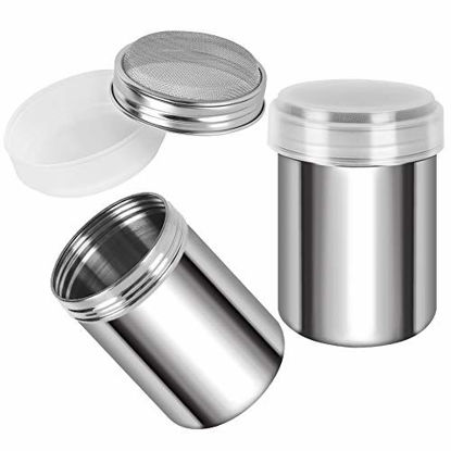 Picture of Accmor 2pcs Powder Sugar Shaker Duster, Stainless Steel Powder Sugar Shaker with Lid, Sifter For Cinnamon Sugar Pepper Powder Cocoa Flour