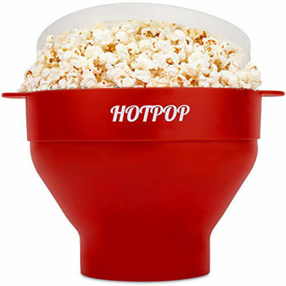 Picture of The Original Hotpop Microwave Popcorn Popper, Silicone Popcorn Maker, Collapsible Bowl BPA-Free and Dishwasher Safe- 20 Colors Available (Cherry)