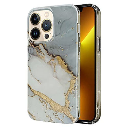Picture of Seltureone Compatible with iPhone 13 Pro Max Case 6.7", Glossy Soft Glitter Marble TPU Shockproof Bumper Scratch-Proof Skin Phone Covers, Gray White