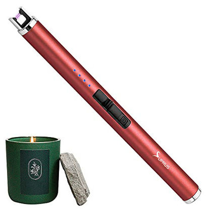Picture of SUPRUS Candle Lighter Arc USB Lighter Electric Lighter with Upgraded LED Battery Display Safety Switch Rechargeable Flameless Plasma Windproof Portable for Cooking Camping BBQs (1, Red)