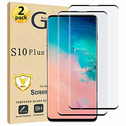 Picture of [2 Pack] Galaxy S10+ Plus Screen Protector, Compatible Fingerprint, Easy installation, Bubble Proof, 3D Curved,HD Clear, 9H Tempered Glass Screen Protector Compatible Samsung Galaxy S10 Plus