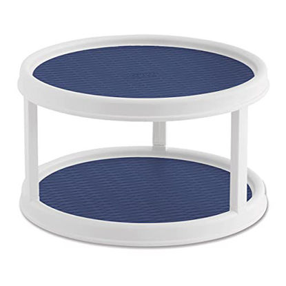 Picture of Copco Non-Skid 2 Tier Pantry Cabinet Lazy Susan Turntable, 12-Inch, White and Blue