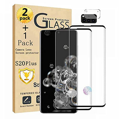 Picture of 2+1 PackGalaxy S20+ Plus Screen Protector and Camera Lens Screen protector, Compatible Fingerprint, Case Friendly, Easy installation, Bubble Free, HD Clear, 3D Curved ,9H Tempered Glass for Samsung S20 Plus 4G/5G