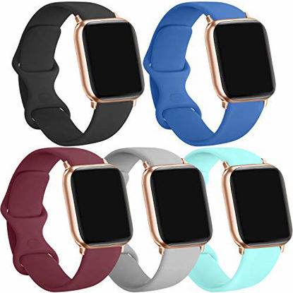 Picture of [5 Pack] Silicone Bands Compatible for Apple Watch Bands 38mm 40mm, Sport Band Compatible for iWatch Series 6 5 4 3 SE, Black/Wine red/Blue/Gray/Light Blue, 38mm/40mm-S/M