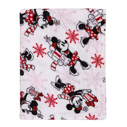Picture of Disney Minnie Mouse White, Red, and Green Holiday Christmas and Snowflakes Super Soft Baby Blanket