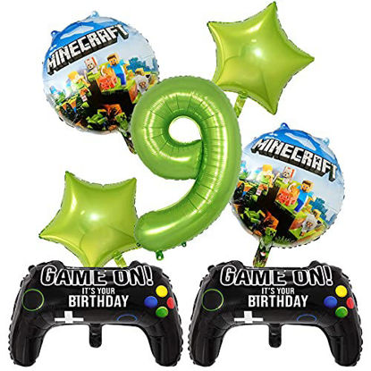 Picture of Minecraft Balloons for Boys 9th Birthday Party Decorations, Miner Crafting Foil Balloon Set for Video Gaming Pixel Miner Gamer Party Supplies 40inch Number 9 Balloon