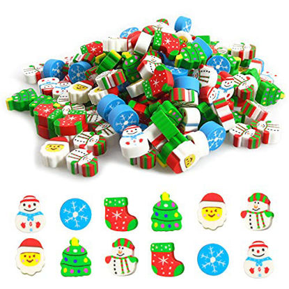 Picture of 200 Pieces Mini Erasers Assortment Mini Christmas Erasers Animal Erasers Kids Erasers Bulk Cake Erasers Mini Pencil Erasers Santa Erasers Assorted Novelty Erasers (Christmas)