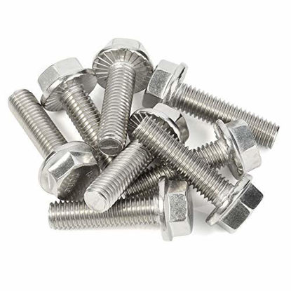 Picture of M6-1.0 x 16mm Flanged Hex Head Bolts Flange Hexagon Screws, Stainless Steel 18-8 (304), Plain Finish, Quantity 50