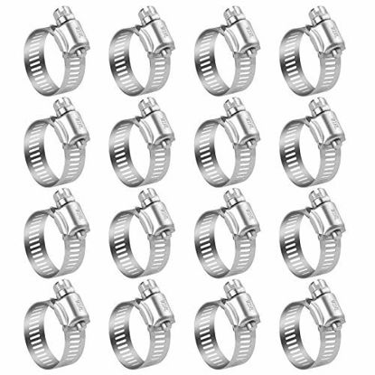Picture of WINL Stainless Steel Hose Clamps - 16 Pack Worm Gear Drive Hose Clamps SAE 16 Clamping Range 3/4 Inch to 1-1/2 Inch (19mm-38mm) for Automotive Plumbing, 3/4'', 1'', 1 1/4'' Hose Clamps