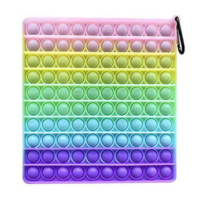 Picture of Push Pop Fidget Toy - Square Bubble Sensory Toys - Large Silicone Bubble Pop It Toy - Stress Reliever Toy for Kids, Adults - Rainbow Color Bubble Popper - 100 Bubbles Popping Fidget Game