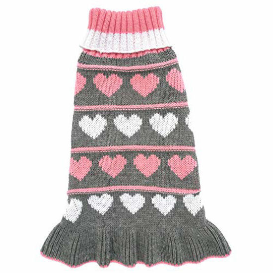 Picture of Jecikelon Pet Dog Long Sweaters Dress Knitwear Turtleneck Pullover Warm Winter Puppy Sweater Long Dresses (Grey Heart, Medium)