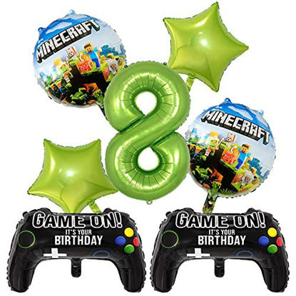 Picture of Minecraft Balloons for Boys 8th Birthday Party Decorations, Miner Crafting Foil Balloon Set for Video Gaming Pixel Miner Gamer Party Supplies 40inch Number 8 Balloon