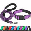 Picture of Ladoogo Reflective Dog Collar Padded with Soft Neoprene Breathable Adjustable Nylon Dog Collars for Small Medium Large Dogs (Collar+Leash S Neck 12"-16", Purple)