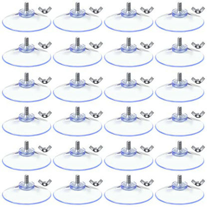 Picture of Suction Cups with Screws M4 Thread Transparent PVC Suction Cup with Screw Hook 2 Inch Diameter Butterfly Wing Nut Clear Sucker Suction Cup with Cap for Kitchens Offices Bathroom (12 Sets)