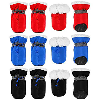 Picture of 3 Sets Waterproof Dog Shoes Adjustable Drawstring Dog Boots Rain Snow Plush Pet Booties Anti-Slip Dog Paw Protector Breathable Dog Boots with Soft Sole for Small Dog Puppy (2)