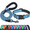 Picture of Ladoogo Reflective Dog Collar Padded with Soft Neoprene Breathable Adjustable Nylon Dog Collars for Small Medium Large Dogs (Collar+Leash L Neck 19"-23.5", Vivid Blue)