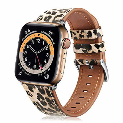 Picture of Fintie Bands Compatible with Apple Watch 41mm 40mm 38mm Series 7 6 5 4 3 2 1 and iWatch SE, Genuine Leather Band Replacement Accessories Strap Wristband, Classic Leopard