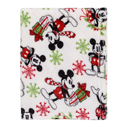 Picture of Disney Mickey Mouse White, Red, and Green Holiday Christmas Wreathes, Gifts, and Snowflakes Super Soft Baby Blanket