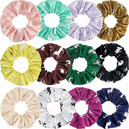 Picture of 12 Pieces Horse Scrunchies Silk Satin Elastics Hair Ties Ponytail Holders Horse Hair Accessories for Girls Gifts Equestrian Party Favors