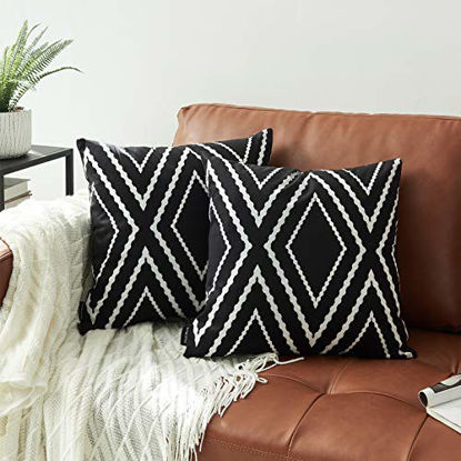 Picture of Nestinco Set of 2 Black Pillow Covers 20 x 20 inches Boho Aztec Polyester Blend Square Decorative Throw Pillow Covers for Sofa Couch Bed Decor