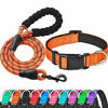 Picture of Ladoogo Reflective Dog Collar Padded with Soft Neoprene Breathable Adjustable Nylon Dog Collars for Small Medium Large Dogs (Collar+Leash L Neck 19"-23.5", Orange)