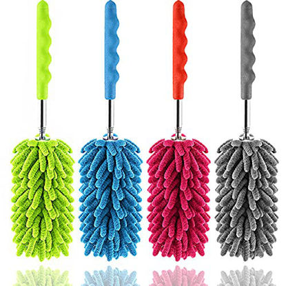 Dusters for Cleaning, Retractable Microfiber Gap Dust Cleaner with  Extension Pole 30'' to 100'', Reusable Bendable Long Handle Feather Duster  Kit for