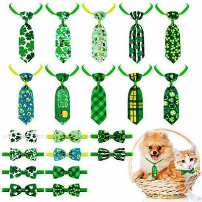 Picture of 20 Pieces St. Patrick's Day Dog Ties Set Shamrock Cat Bow Ties Irish Festival Dog Neckties with Adjustable Collar Pet Costume Cute Cat Neck Decorations Irish Clover Dogs Collar