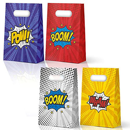 Picture of 24 Pack Superhero Party Supplies Treat Bags Kids Birthday Party Recyclable Cookie Candy Paper Favor Bags