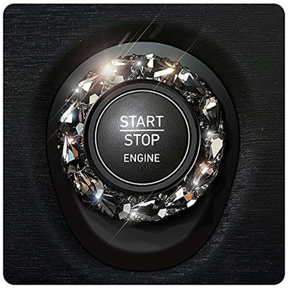 Picture of Blinglife Car Engine Start Stop Ignition Button Logo Sticker, Shiny Crystal Rhinestone Cover Protection Ring, Bling Car Accessories for Wowen (Black gem)