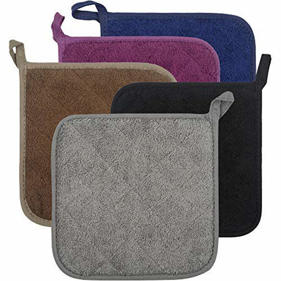 Picture of Lifaith 100% Cotton Kitchen Everyday Basic Terry Pot Holder Heat Resistant Coaster Potholder for Cooking and Baking Set of 5 (Multi Color 2, Potholder)