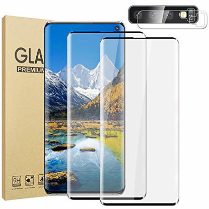 Picture of [2+1] Galaxy S10 Screen Protector Tempered Glass + Camera Lens Protector [9H Hardness] [Easy Installation] [Case Friendly] [HD Clear] 3D Curved Glass Film for Samsung Galaxy S10 (6.1")