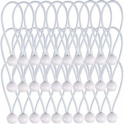Picture of AOPRIE 30 Pack Bungee Balls, White Ball Bungee Heavy Duty Heavyweight 9inches Tarp Bungee Cords, Weather Resistant Tie Down Strap 4mm Thickness - for Camping, Tents, Cargo, Holding Wire and Hoses