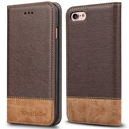 Picture of WenBelle for iPhone 7/iPhone 8/iPhone SE (2020 Edition) Case, Stand Feature,Premium Soft PU Color Matching Leather Wallet Cover Flip Cases for Apple iPhone 7/8/SE 2nd Generation 4.7 Inch (Brown)