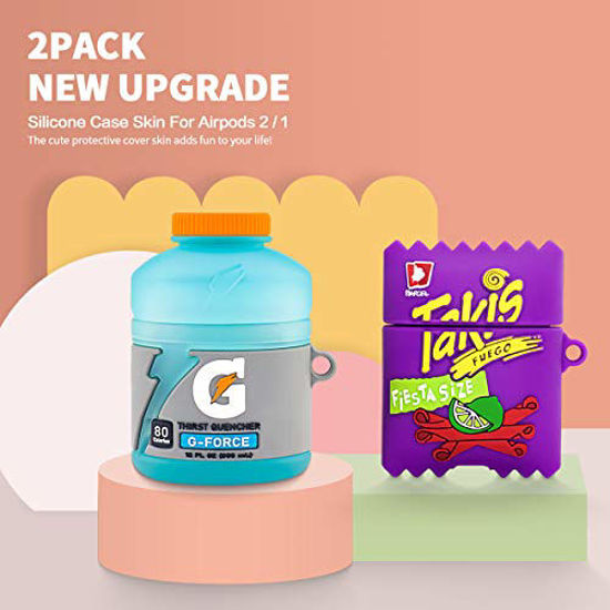 Picture of [2Pack] for Airpod 2/1 Sport Water & Takis Potato Chips Airpods Case, 3D Fun Cute Fashion Food Protective Skin Accessories Airpods Silicone Case for Girl Boys Teens (Takis Potato Chips + Sport Water)