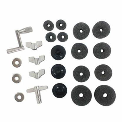 Picture of ?23 Pieces) Cymbal Replacement Accessories, Cymbal Felts Hi-Hat Clutch Felt Hi Hat Cup, Felt Cymbal Sleeves with Base Wing Nuts, Washer, Sleeves and Base Wing Nuts Replacement for Drum Set