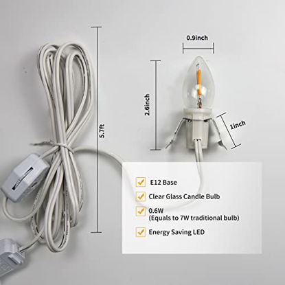 Picture of MYEMITTING 2-Pack Accessory Cord with 2 C7 Led Light Bulb Candelabra-Base E12 Socket UL Listed White Cord with On/Off Switch Plugs for Holiday Decorations, Christmas Village House, Pumpkin Lights
