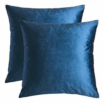 Picture of GIGIZAZA Decorative Couch Throw Pillow Cover,Sofa 18x18 Blue Throw Pillows,Square Farmhouse Velvet Throw Cushions