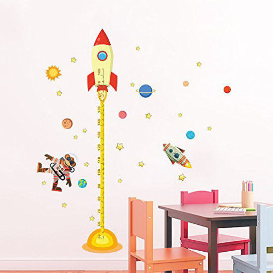decalmile Space Planets Rocket Height Chart Stickers Kids Room Wall Decor Removable Measurement Wall Decals for Kids Bedroom Nursery Baby Room Classroom 