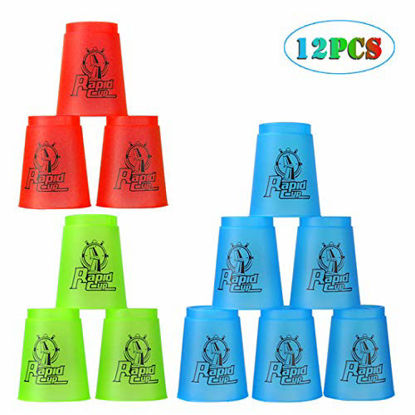 Picture of DEWEL Stacking Cup Game with 15 Stack Ways, 12pcs Cup Stacking Set, Sport Stacking Cups with BPA-Free Material, Classic Family Game, Great Gift Idea for Stack Games Lover.(Multi-Colored)