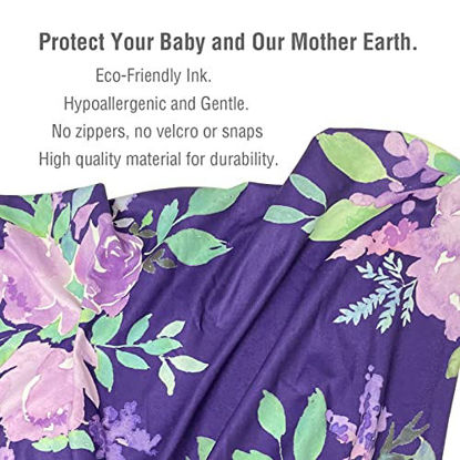 Picture of Newborn Receiving Blanket Headband Set Purple Flower Stretchy Baby Girl Swaddle Blanket Large Infant Sleeping Wrap Blankets