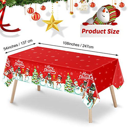 Picture of 3 Pieces Christmas Table Cover Set Merry Christmas Tablecloth Christmas Theme Party Plastic Tablecover Xmas Snowman Christmas Tree Table Cloth for Kids Birthday Christmas Themed Party Decoration