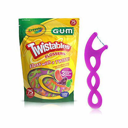 Picture of GUM-857R Crayola Twistables Flossers, Fluoride Coated, Twisted Fruit Flavors, Ages 3+, 75 Count (Pack of 4)