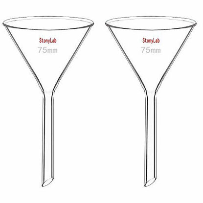 Picture of StonyLab 2-Pack Glass Heavy Wall Funnel Borosilicate Glass Funnel, Short Stem 75mm Diameter, 75mm Stem Length