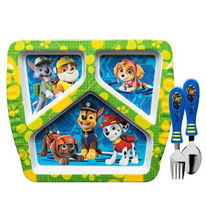 Picture of Zak Designs Paw Patrol Dinnerware Set Includes Melamine 3-Section Divided Plate and Utensil Made of Durable Material and Perfect for Kids, 3 Piece Set, Paw Patrol Boys 3pc