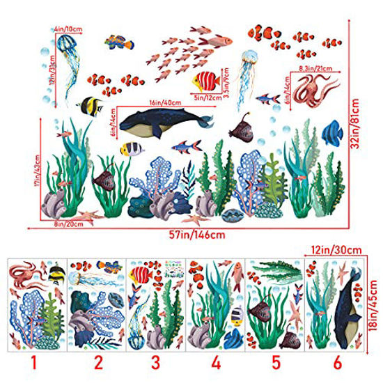 GetUSCart- RW-1029 3D Removable Ocean Animals Wall Decals Under The Sea  Animals Wall Stickers Fish Whale Seaweed Coral Decals DIY Marine Animals  Sea View Wall Art Decor for Kids Baby Bedroom Living
